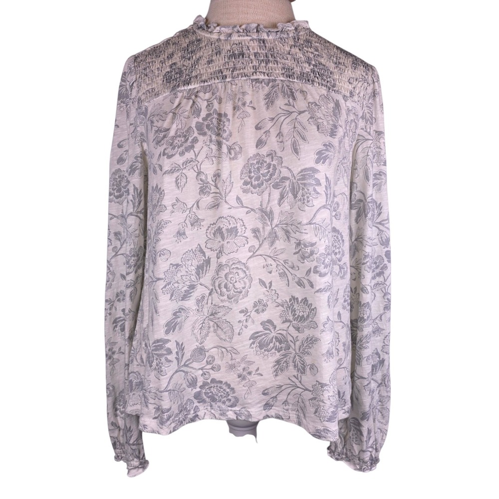 Lucky Brand Floral Smocked Neck Blouse Medium Cotton‎ Boho Cottagecore Peasant